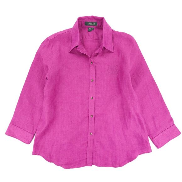Lauren Ralph Lauren Tops - NEW Ralph Lauren 100% Linen Button Down Shirt Fuchsia Pink Resort Old Money LP
